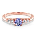 thumbnail image 2 of Gem Stone King 18K Rose Gold Plated Silver Blue Tanzanite and White Lab Grown Diamond Engagement Ring for Women (0.61 Cttw, Round 5MM, Gemstone December Birthstone, Size 8), 2 of 5