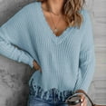 thumbnail image 4 of Going Out Tops for Women LEBONYARD Womens Sweaters Clearance under $5,Women's Casual Sexy Fashion Solid Color Sleeve V-Neck Ruched Pullover Blouse Tops Light Blue XL, 4 of 9