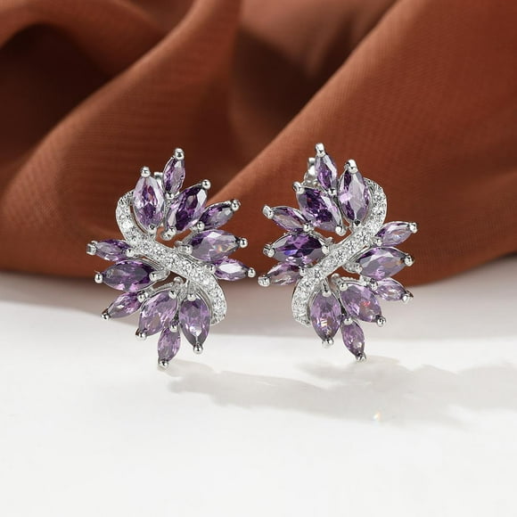 VOLALO 925 Sterling Silver Stud Earrings Birth Cubic Zircon Fashion Jewelry For Women