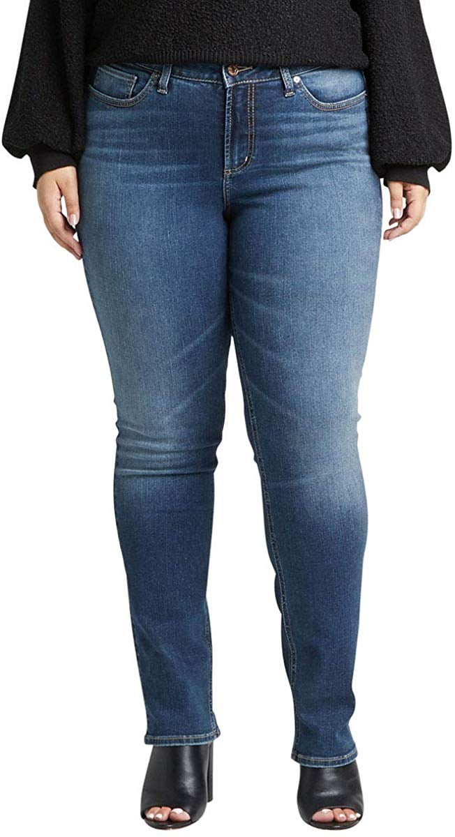 Silver Jeans Co. Women's Plus Size Avery Straight High Rise, Classic Dark Indigo Wash, 22W X 30L 