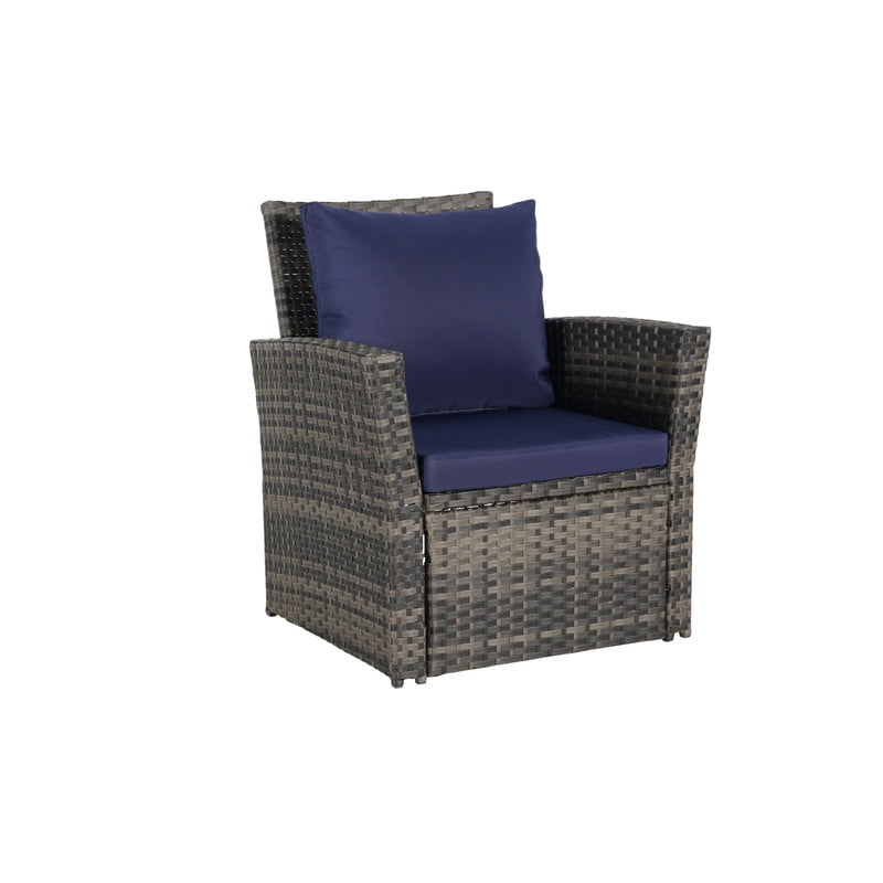 4-Piece Patio Furniture Set, Outdoor Wicker Sectional Sofa Set with Tempered Glass Coffee Table, Outdoor Conversation Set for Backyard Garden