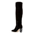 thumbnail image 3 of FSJ Women Trendy Pointed Toe Medium Chain Heel Knee High Boots Stretch Side Zipper Evening Work Outfit Shoes Size 8.5 Black, 3 of 6