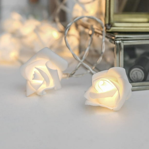 20 luces LED de color blanco cálido con forma de rosa que funcionan con pilas para la decoración del día de San Valentín, luces LED de color blanco cálido con forma de rosa para dormitorio de niña,