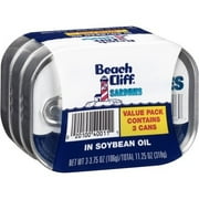 (6 Cans) Beach Cliff Sardines in Soy Oil, Gluten Free Food, High Protein Snacks, 3.75oz