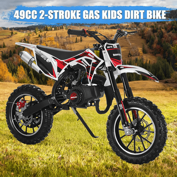 49cc Kids Dirtbike Gas Dirtbike, 2 Stroke Gas Dirt Bike for Kids 6-12, Mini Dirt Bike Gas Powered w/Dual Suspension & Dual Disc Brake