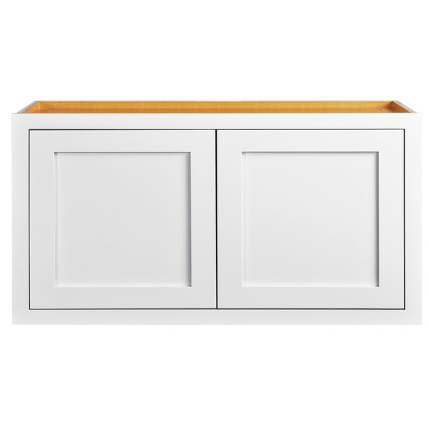 30 Wide 15 Tall 14 Deep Wall Bridge Kitchen Cabinet Snow White Inset Shaker Double Door Unassembled