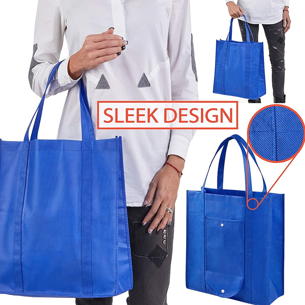 OUSITAID 5 Pack Reusable Grocery Bags, Large Foldable Shopping Bags Tote Bags,Eco-Friendly Produce Bags with Long Handle for Shopping Groceries Clothes (5 Assorted Colors )