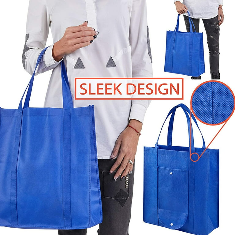 1pc Canvas Storage Bag, Minimalist Blue Shopper Bag With Wheel For