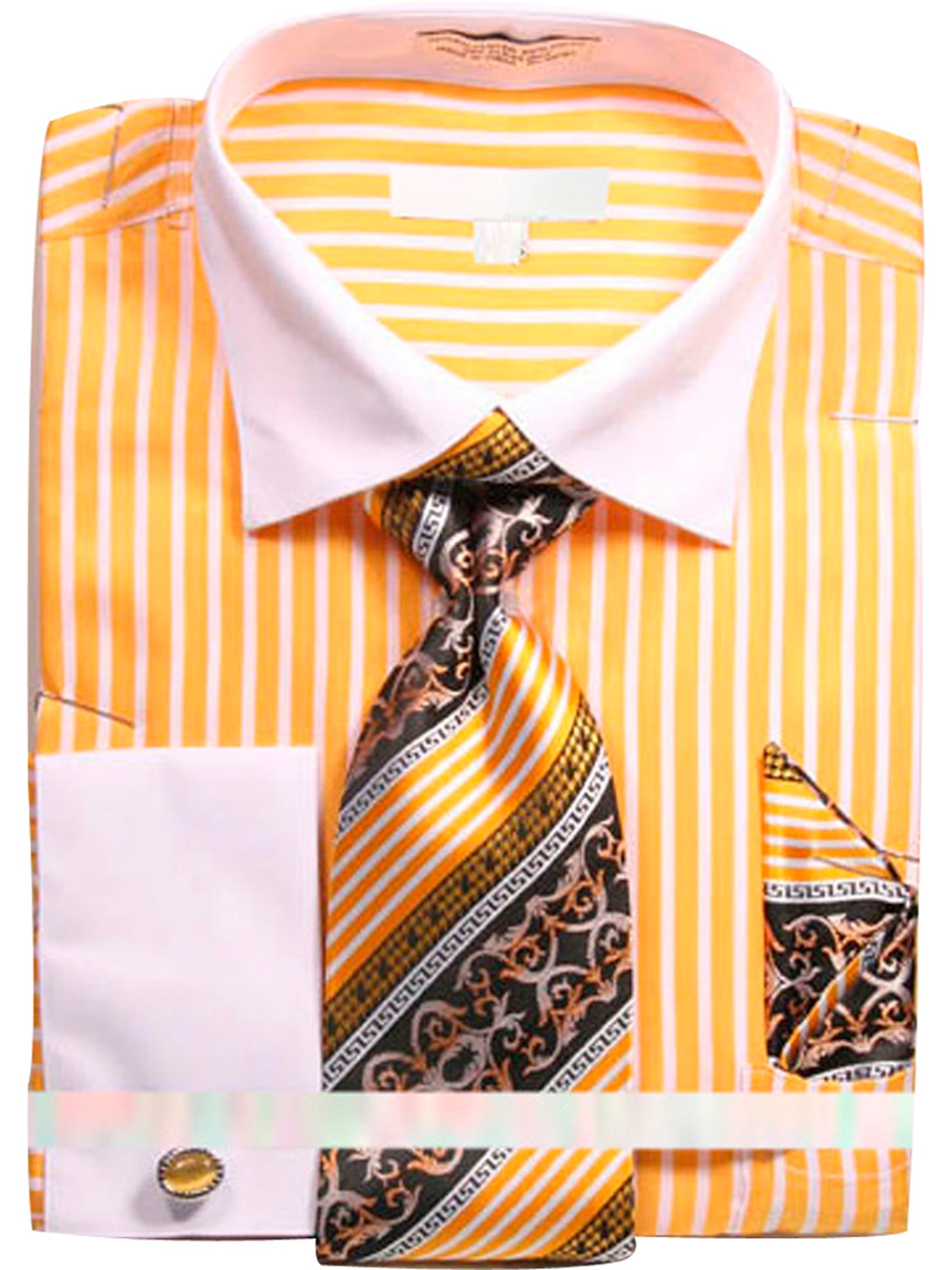 men's orange striped dress shirt
