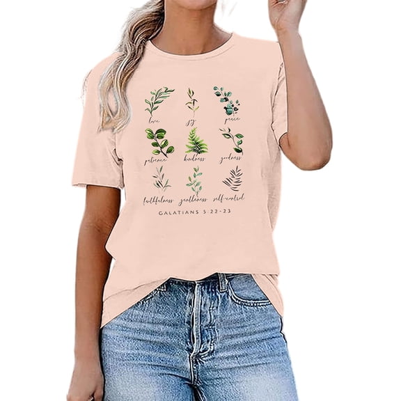 WEIWEN Fruit of The Spirit Christian Shirts for Women Trendy 2026 Basic Tees Short Sleeve Summer Tops Dressy Casual Inspirational Religious Botanical Tshirts Pink, S