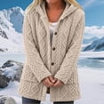 thumbnail image 2 of Perfectbot Women's Sherpa Hooded Coat, Button Down Chunky Cable Warm Winter Outerwear with Pockets, 2 of 7