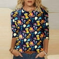 thumbnail image 2 of PMUYBHF T-Shirt Mode Carnaval Imprimé Numérique Décontracté Manches Trois-Quarts Col Rond Femme 7184 L, 2 of 5