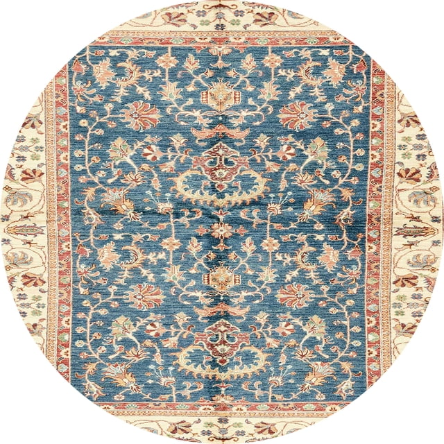 Ahgly Company Tapis d'Intérieur Rond Abstrait Kaki Or Oriental, 4 Pieds Rond