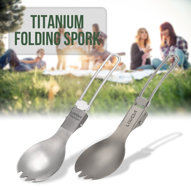 Spork Lixada medio pulido Titanio plegable Spork cena al aire libre ligera Spork cubiertos para viaj Lixada Spork