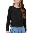 thumbnail image 3 of Kids Long Sleeve School T-Shirt Plain Round Neck Stretchy Basic Tee Girls Drawstring Long Sleeve Tops Casual Comfortable Kids T Shirts Boys Girls School Shirts, 3 of 7