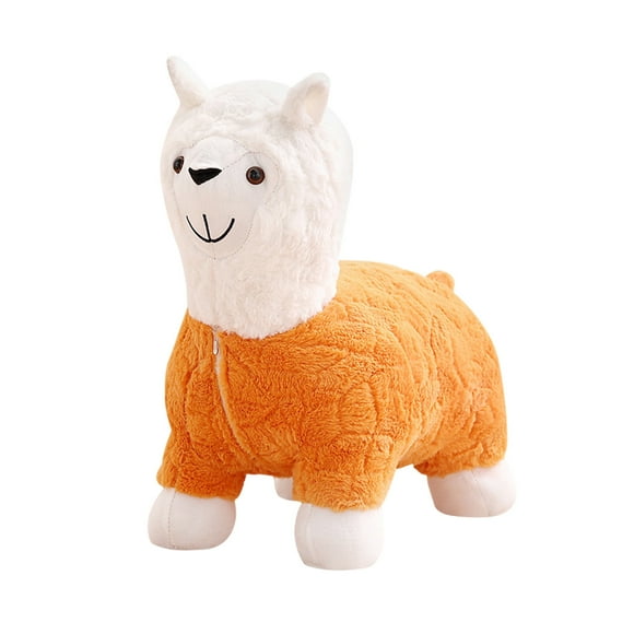 HKEJIAOI Animal Footstool Upholstered Ottoman Bench Furry Sheep for Living Room Dorm Foot Rest Step Stool Padded Seat Wood Foot Heavy Duty Decorative