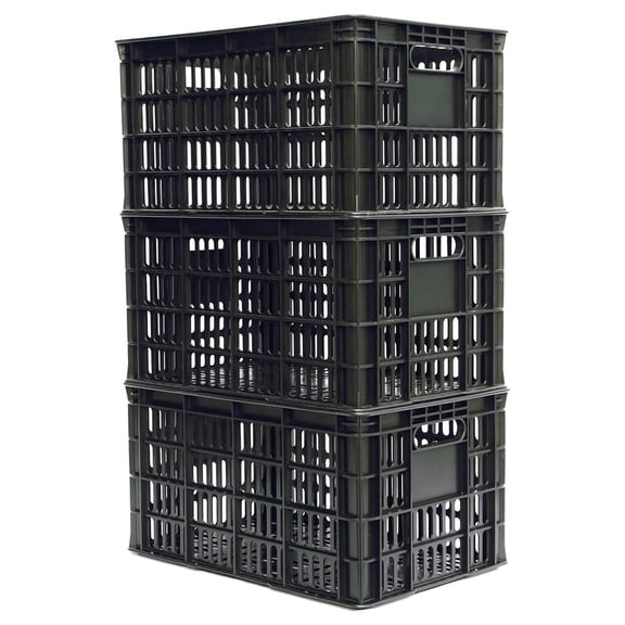 3 Pack Milk Crate 29 Quart 7 Gallon Heavy Duty Plastic Stackable Rectangular Dairy Storage Basket Size 18.5” x 12” x 9.5” Tall