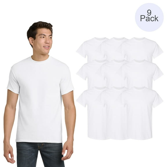 Gildan Men Classic Fit T-Shirt of Heavy Cotton, Short Sleeve Crew Neck Blank Tee, White, 9 Pack, S