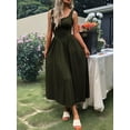 thumbnail image 2 of Women'S Summer Maxi Dress Sleeveless Square Neck Casual Beach Sundress with Pockets, Flowy Patchwork Knit  Green M, 2 of 6