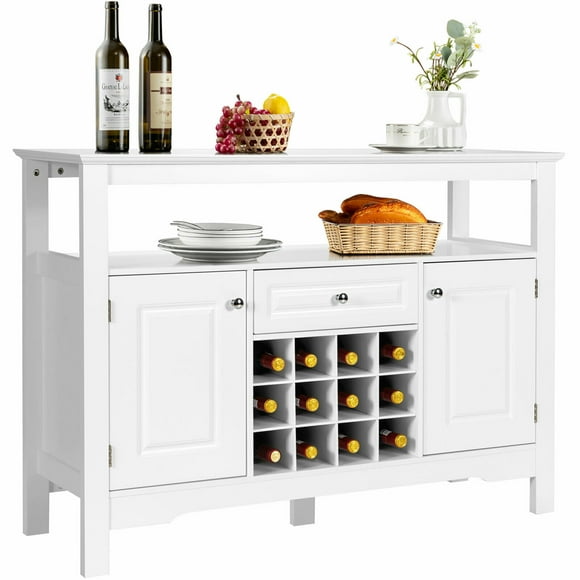 Gymax Storage Buffet Sideboard Table Kitchen Sever Cabinet Wine Rack White