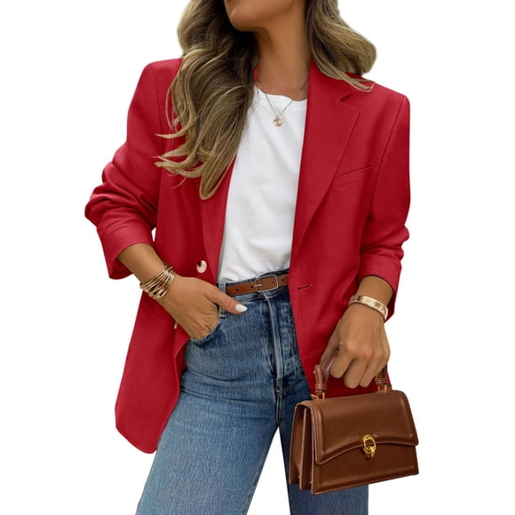 Blazer PRETTYGARDEN 2025 para mujer, casual, de negocios, color rojo