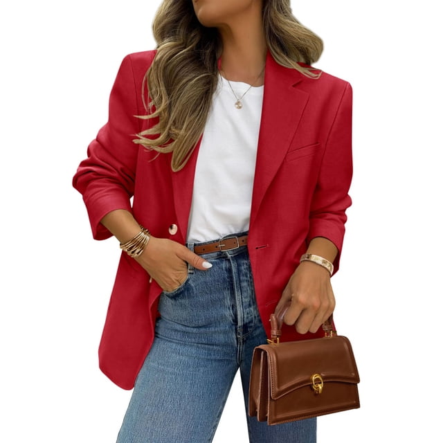 Blazer PRETTYGARDEN 2025 para mujer, casual, de negocios, color rojo