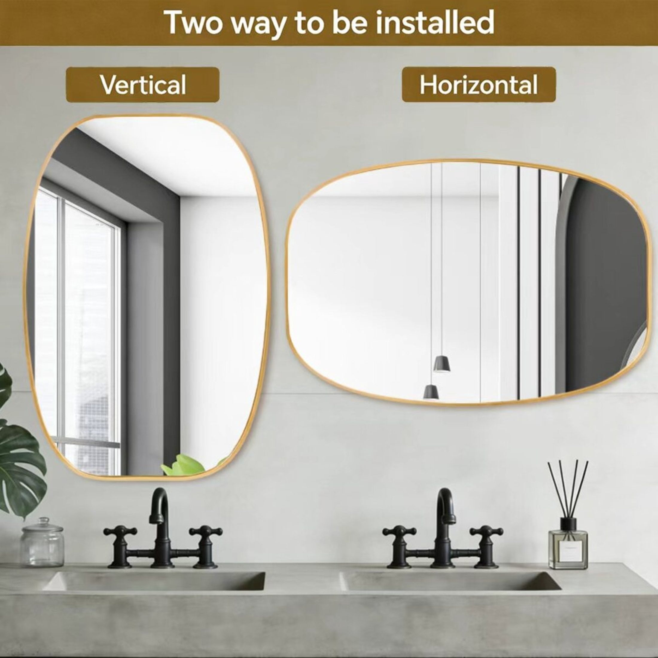 Noble House 30"x40" Unique Metal Framed Oval Wall Mirror, Modern Oblong Vanity Mirror for Bathroom & Entryway, Gold