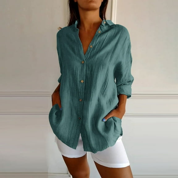Women's Single Breasted Pleated Lapel Shirt Independent Station Explosion Women's Solid Color European And American Sleeve Top Mint Green