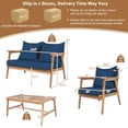 thumbnail image 2 of Gymax 4PCS Patio Conversation Set Wood Frame Furniture Set w/ Navy Cushions, 2 of 9