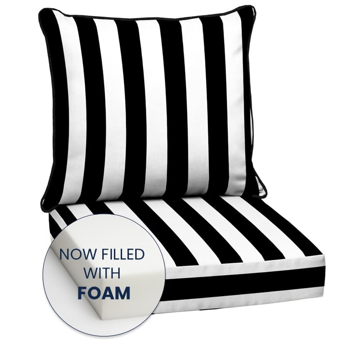 ARDEN Outdoor Foam Deep Seat Cushion Set, 24 in x 24 in, Weather-Proof, Rain-Proof, Fade Resistant Patio Cushion, Bottom and Back Cushion for Chair, Sofa, and Couch Black Cabana Stripe