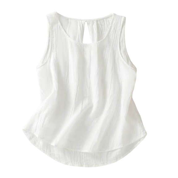 Tank Top for Women Linen, 2026 Summer Casual Comfy Loose Lightweight Sleeveless Shirts, White M
