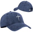 thumbnail image 4 of Womens and Mens Christian Jesus Cross Baseball Cap, Easter Cross Embroidered Adjustable Unisex Dad Hat, Retro Washed Vintage Cotton Curved Brim Baseball Cap for Summer Outdoor and Casual Wear Navy, 4 of 4