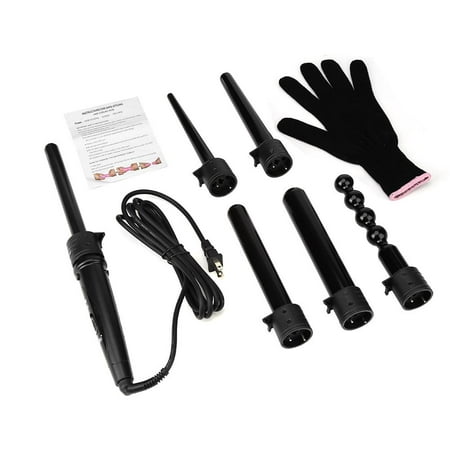 6-in-1 Hair Curler Curling Ceramic Curling Stick + Heat-resistant Gloves Hair Styling Tools US, 6-in-1 Hair Curler Wand, Hair