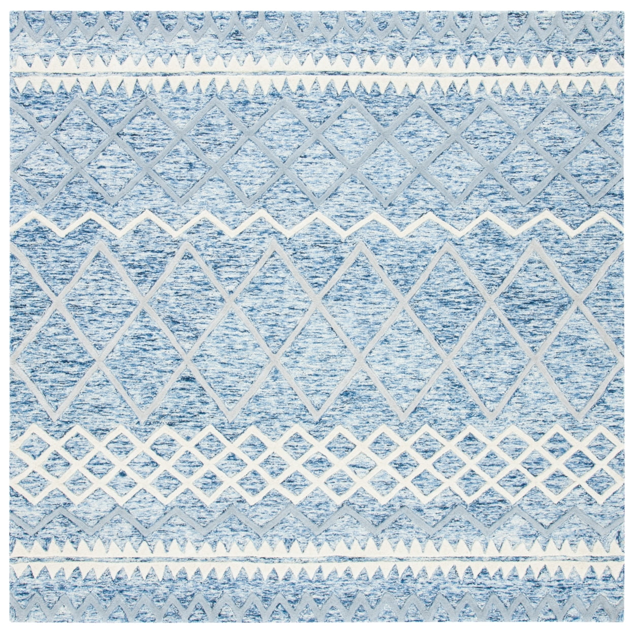 SAFAVIEH Glamour Drew Geometric Chevron Wool Area Rug, Blue/Ivory, 9' x 12'