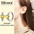 thumbnail image 2 of Pendientes de aro de plata de ley con piedras natales Silvora para mujer. Diamantes creados. Delicada joya de regalo para cumpleaños o Navidad, 2 of 8