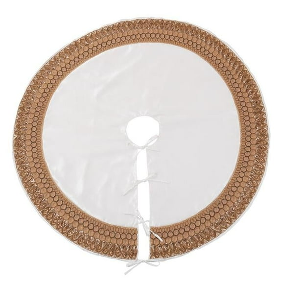 Saro Lifestyle 574.GL54R 54 in.Hand Beaded Border Christmas Tree Skirt, Gold