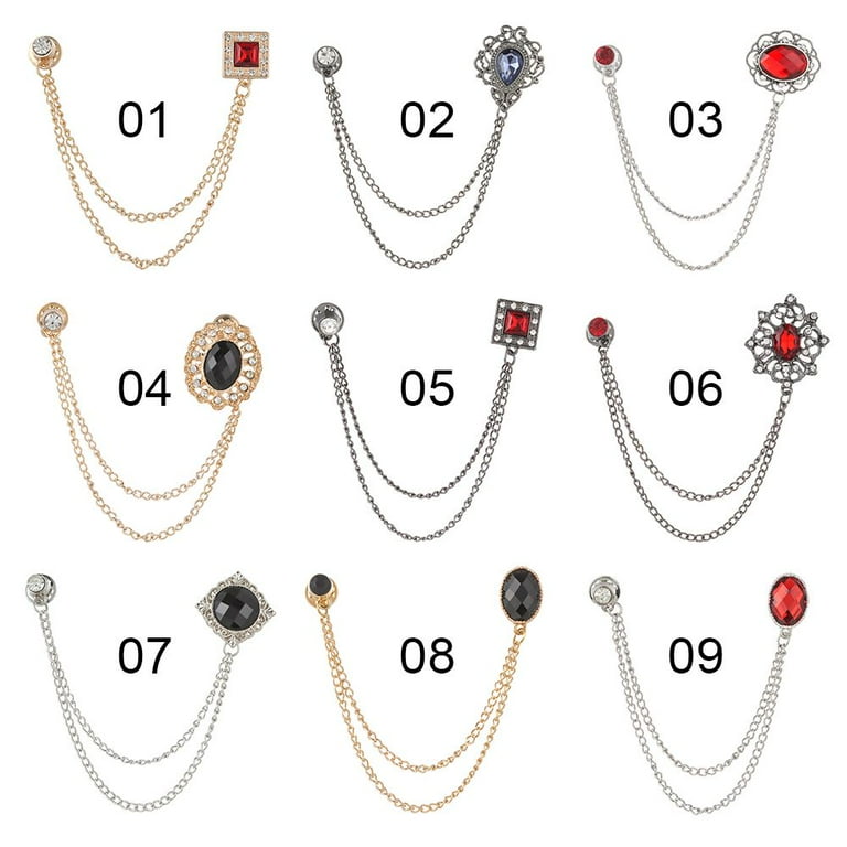 Fashion Shirt Suit Antique Gem Crystal Collar Clip Chain Accessories Brooch  Lapel Pin Collar Pins 4