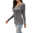 thumbnail image 3 of Spring Autumn Women Long Sleeved Solid Casual Cotton T-shirt, 3 of 5