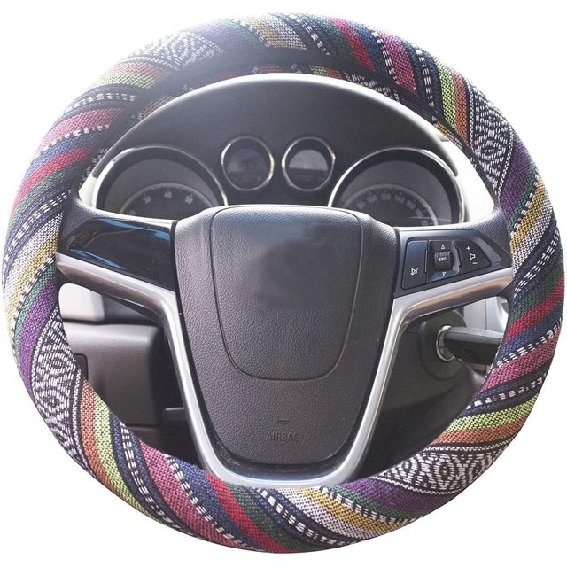Cubiertas de volante de coche de tela de lino gruesa de estilo étnico, protector para volante de vehículo, antideslizante y con absorción de sudor