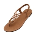 thumbnail image 3 of Norvail Elegant Fashion Camel Color Thong Flat Cute Sandals for Women Strappy Flat Sandals Dressy Open Toe Ankle Strap Summer Beach Thong Slides Vacation Shoes, 3 of 8