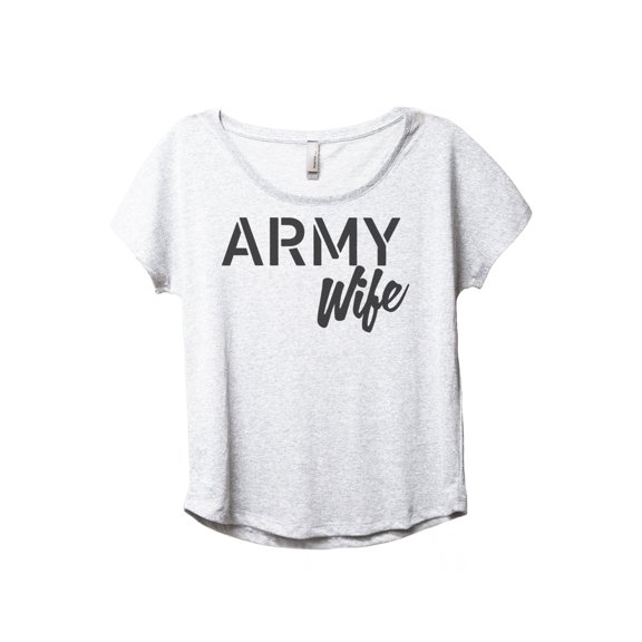 Army Wife Women's Fashion Slouchy Dolman T-Shirt Tee Heather White Medium