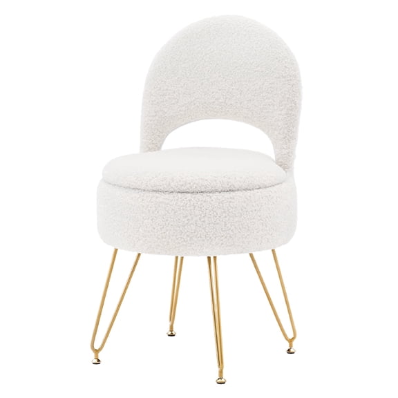 Casa Pura Furniture Modern Teddy Velvet Storage Ottoman with Folding Back, Round, White