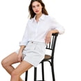 thumbnail image 7 of Stralyhd Womens Shorts Casual Linen Cargo Short Summer Beach Travel Work Fashion Mid-Rise Shorts Essentials Short with Pockets White L, 7 of 7