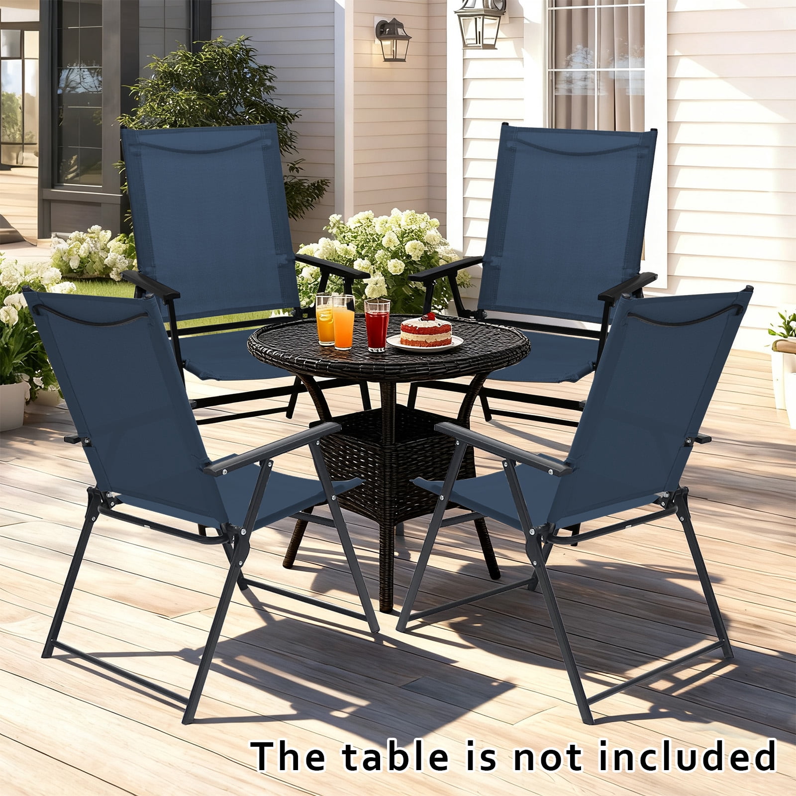 Set of 4 Outdoor Folding Chairs, Portable Patio Dining Chairs with Armrests & High Back, Sturdy Steel Frame for Garden, Lawn, Poolside, Camping (blue)