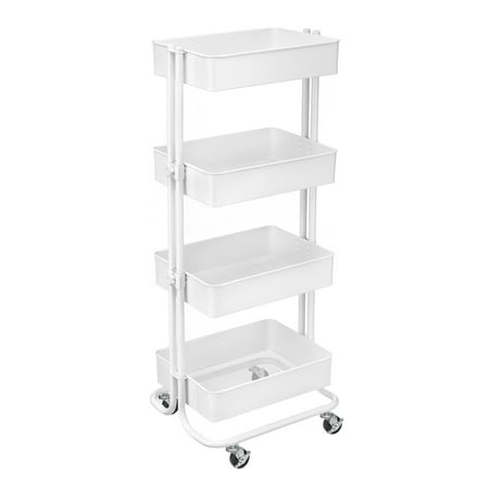 UPC: 0191518421767 | Lexington White 4-Tier Metal Rolling Cart by Simply Tidy – Multi-Functional Storage Cart for Home Office and Kitchen – 1 Pack