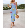 thumbnail image 2 of Vestido ajustado de verano ZESICA de punto floral a media pierna azul para mujer, 2 of 7