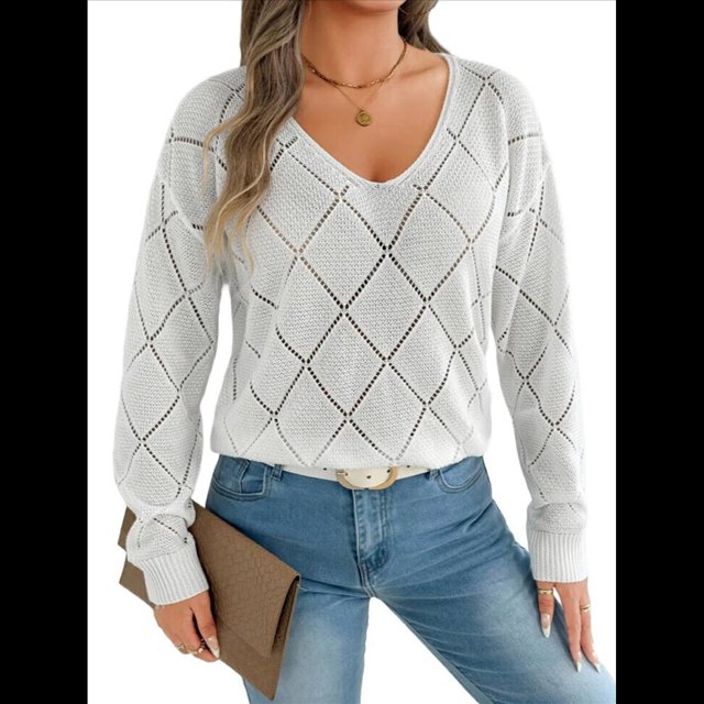 Suéter de Crochet para Mujer, Top de Larga Calada, Conjuntos de Otoño, Moda L