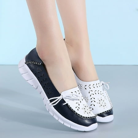 

Fidelma Sneakers Women Outdoor Flat Hollow Bow Sports Shoes Round Toe Shoes Breathable Dark Blue 37