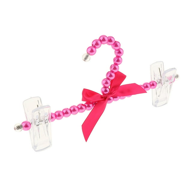 Guardoinrt 23cm Plastic Imitation Pearl Beads Clothes Hanger with 2 beaded bow clothes Clips
