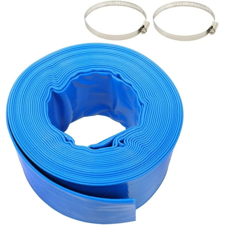 3 x 50 FT Heavy Duty Pool Backwash Hose, Reinforced PVC Lay Flat Discharge Hose, Weather-Proof for Water Transfer Swimming Drain Pools with 2 Hose Clamps
